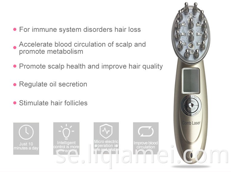 Portable Electric Massager Power Hair Grow Laser Hair Growth Comb USB 630-650NM Röd ljus Laser Hårtillväxtkam